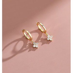 NEW S925 Sterling Silver Gold Flower Hoop Earrings